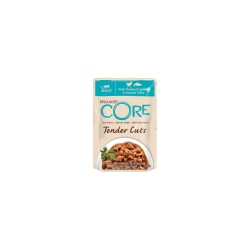 Wellness Core Tender Cuts karma mokra dla dorosłych kotów, kurczak i łosoś w sosie 85g saszetka